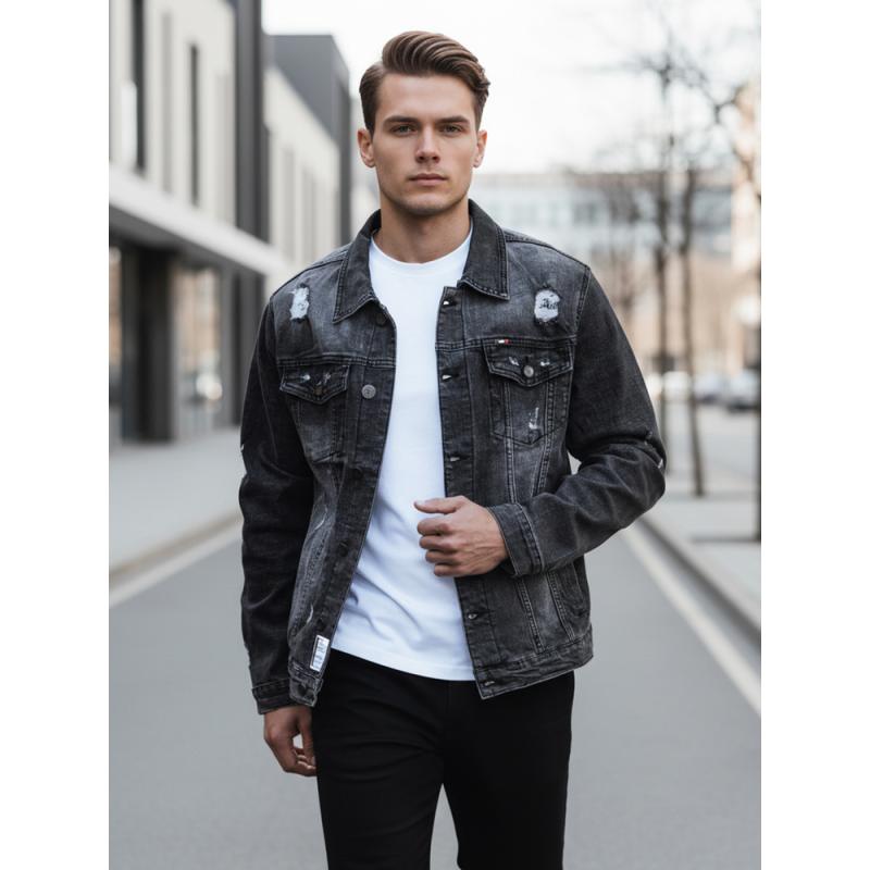 Pánska bunda džínsová FLORA šedá