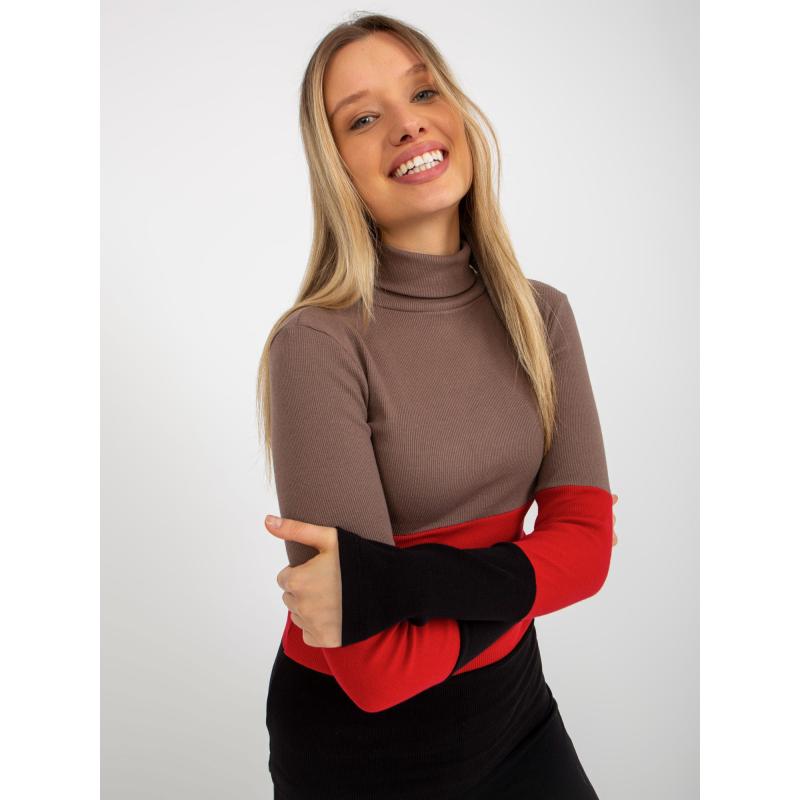 Dámská halenka pruhovaná s rolákem MIDA hnědo černá 