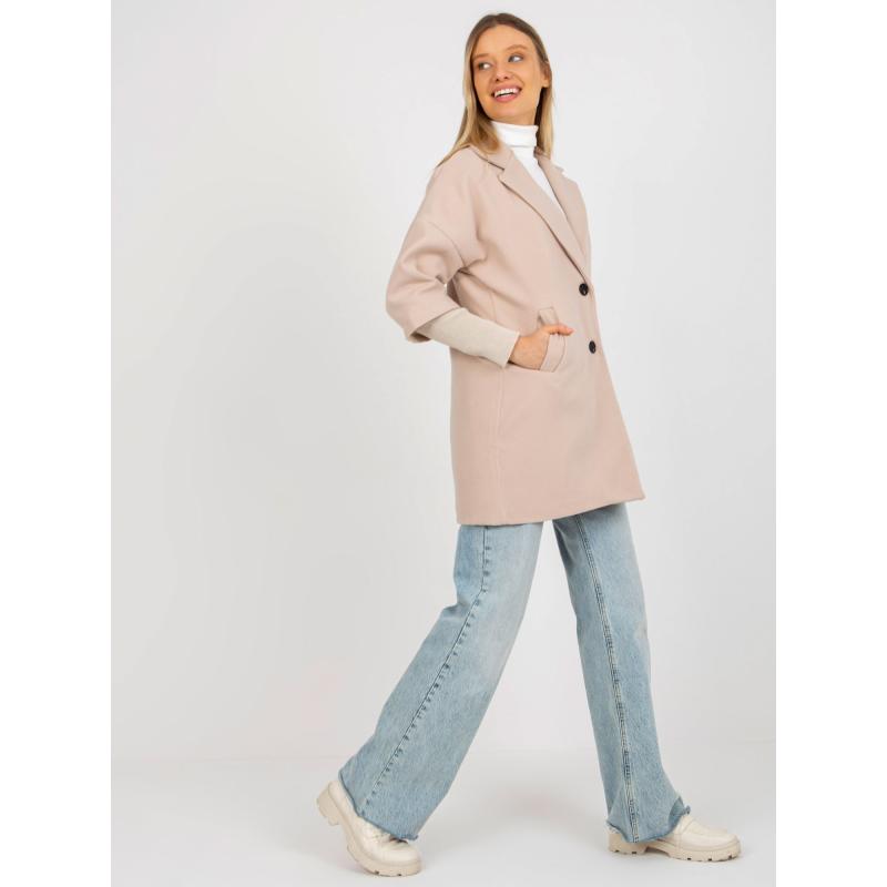 Női kabát zsebekkel OCH BELLA bézs színben