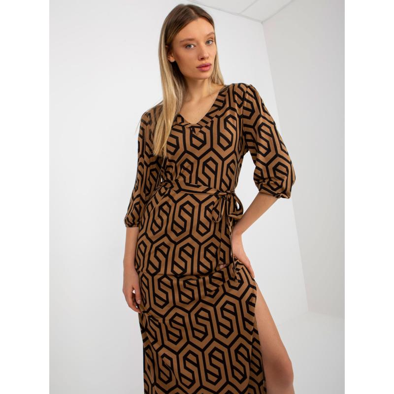 Dámské šaty s potiskem midi RIVA hnědo černé 