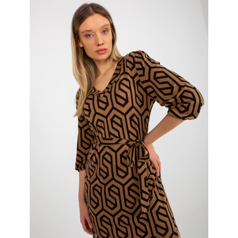 Dámské šaty s potiskem midi RIVA hnědo černé 