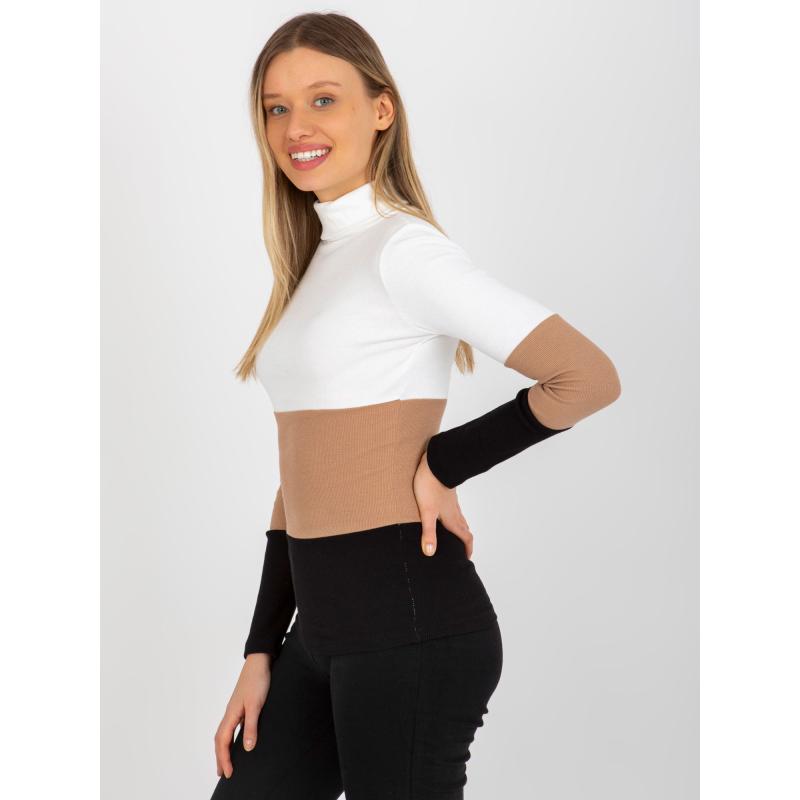 Dámská halenka pruhovaná s rolákem MIDA ecru-černá