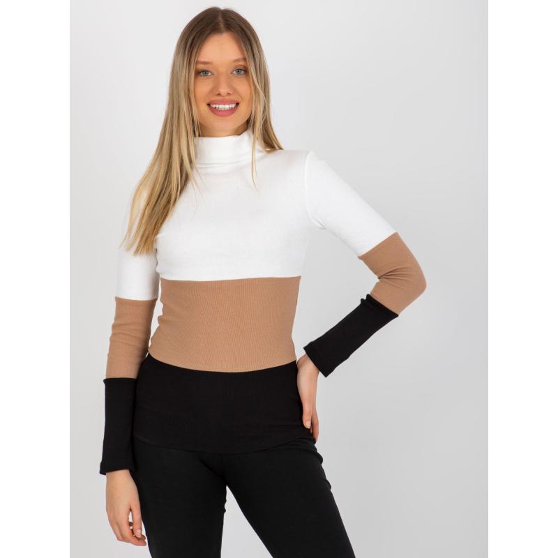 Dámská halenka pruhovaná s rolákem MIDA ecru-černá