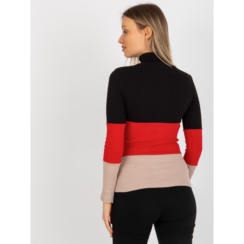 Női csíkos blúz garbóval MIDA fekete-piros