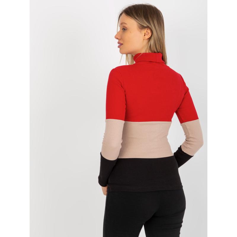 Női csíkos blúz garbóval MIDA piros-fekete