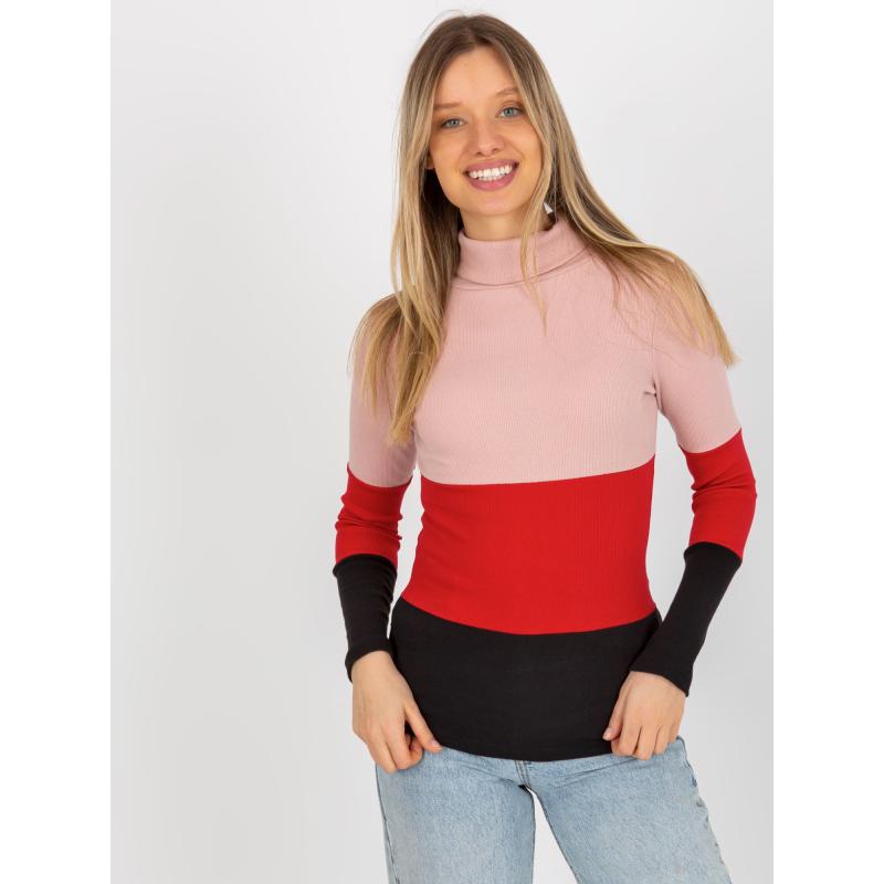 Dámská halenka pruhovaná s rolákem MIDA světle růžovo-černá 