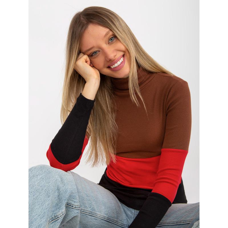 Dámská halenka pruhovaná s rolákem MIDA tmavě hnědočerná 