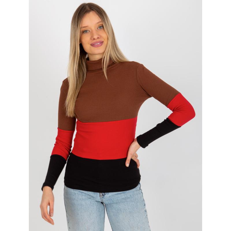 Dámská halenka pruhovaná s rolákem MIDA tmavě hnědočerná 