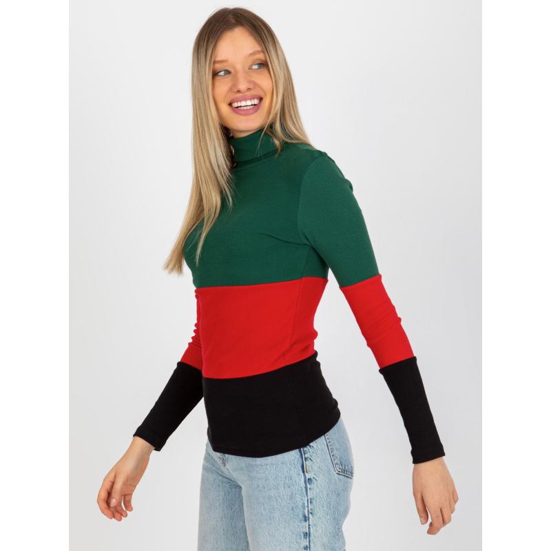 Dámská halenka pruhovaná s rolákem MIDA tmavě zeleno-černý