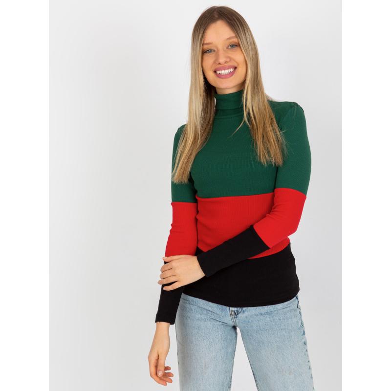 Dámská halenka pruhovaná s rolákem MIDA tmavě zeleno-černý