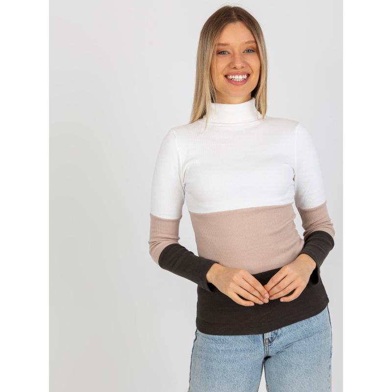 Dámská halenka pruhovaná s rolákem MIDA ecru-béžová