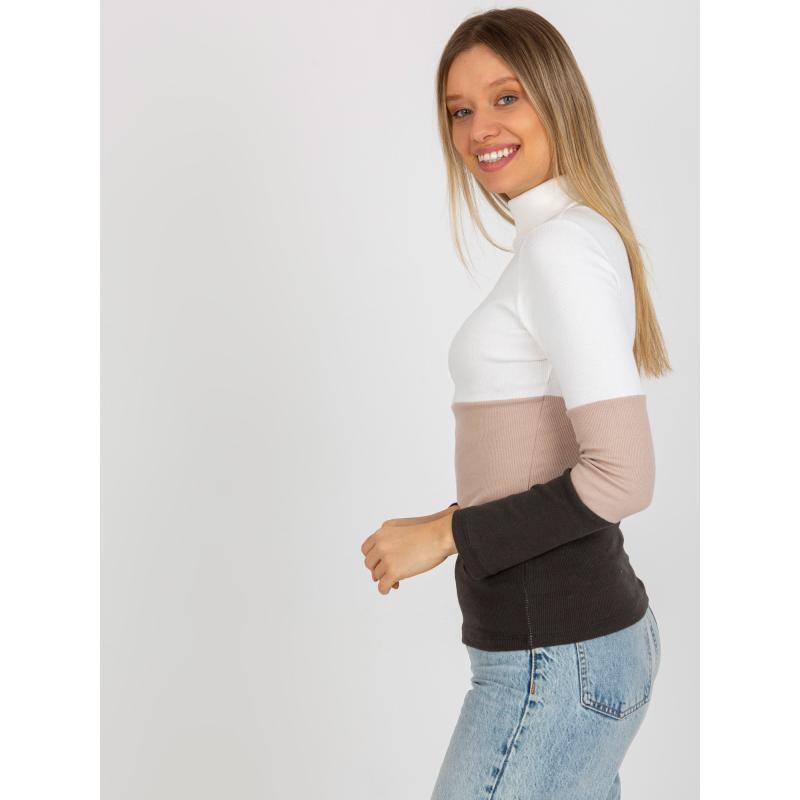 Dámská halenka pruhovaná s rolákem MIDA ecru-béžová