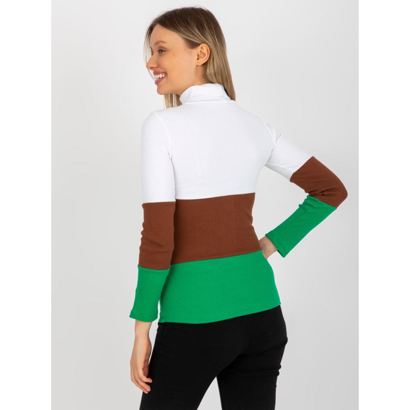 Dámská halenka pruhovaná s rolákem MIDA ecru-zelená