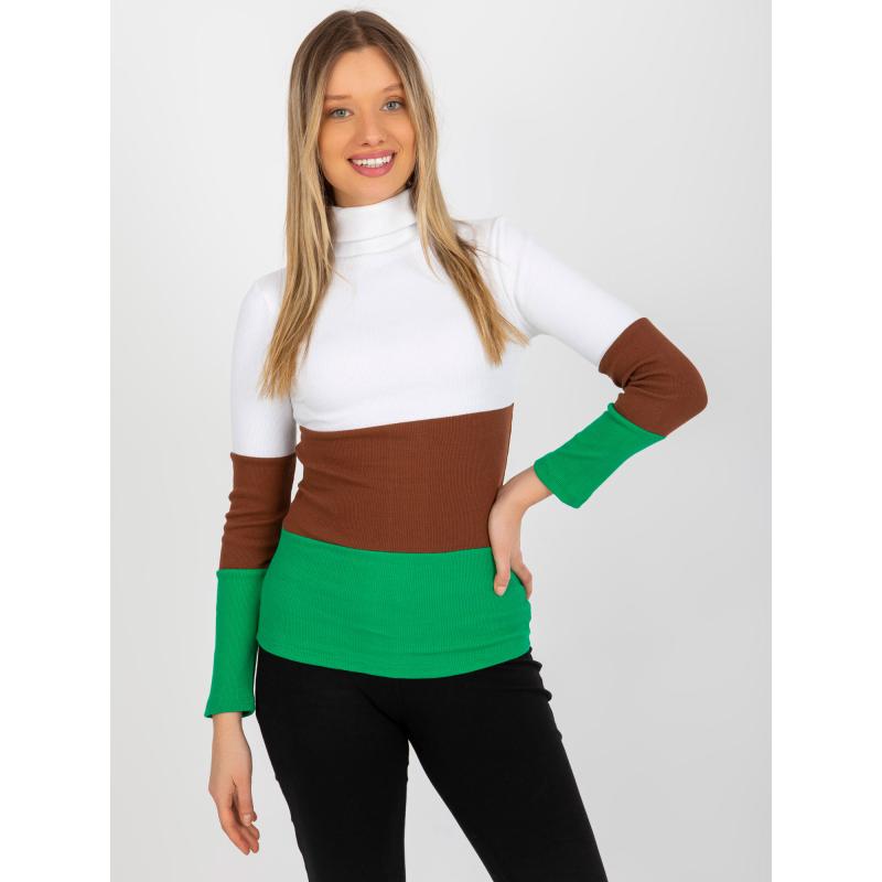 Dámská halenka pruhovaná s rolákem MIDA ecru-zelená