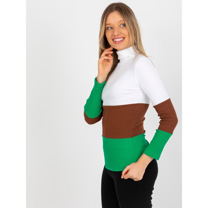 Dámská halenka pruhovaná s rolákem MIDA ecru-zelená