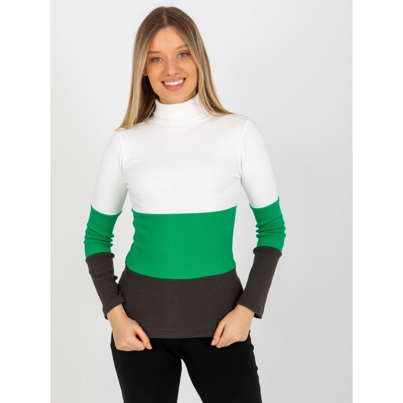 Dámská halenka pruhovaná s rolákem MIDA ecru-khaki 