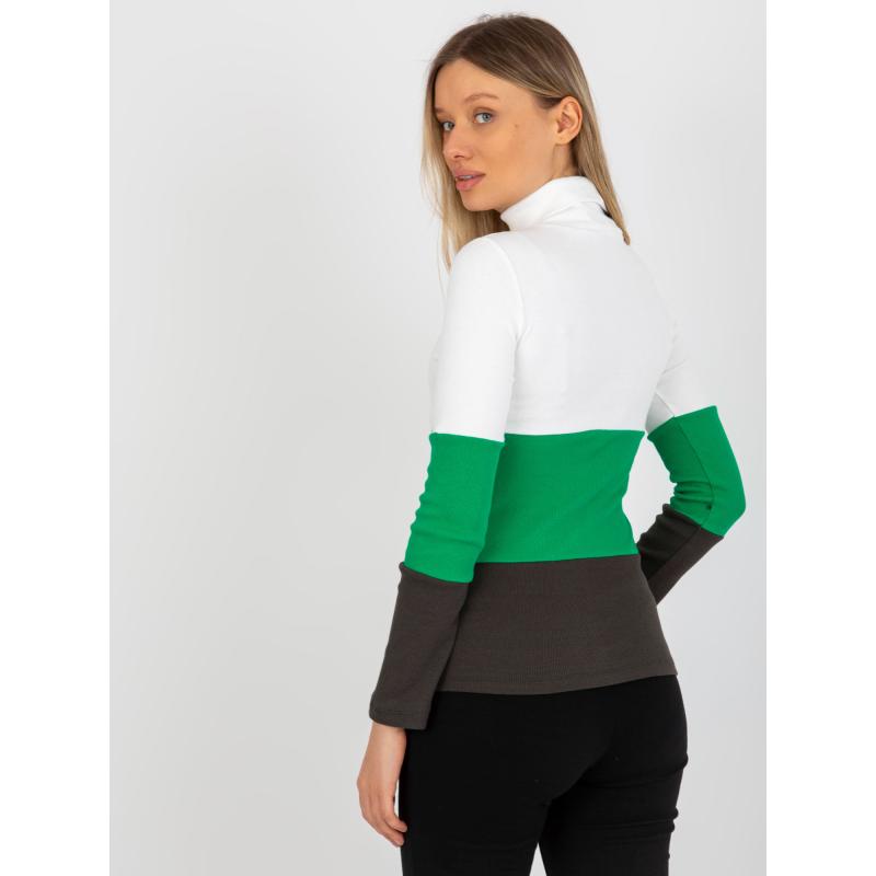 Dámská halenka pruhovaná s rolákem MIDA ecru-khaki 