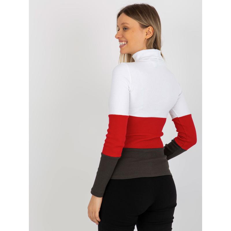 Dámská halenka pruhovaná s rolákem MIDAI ecru-khaki 