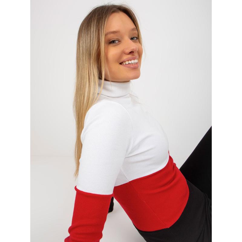 Dámská halenka pruhovaná s rolákem MIDAI ecru-červená 