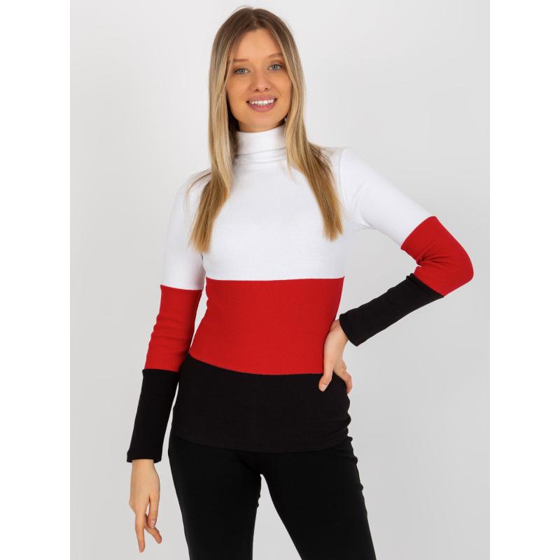 Dámská halenka pruhovaná s rolákem MIDAI ecru-červená 