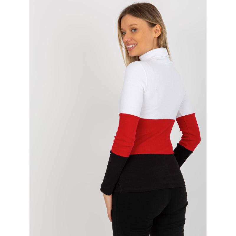 Dámská halenka pruhovaná s rolákem MIDAI ecru-červená 