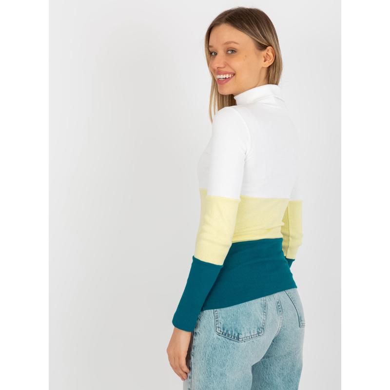 Dámská halenka pruhovaná s rolákem MIDAI ecru-žlutá