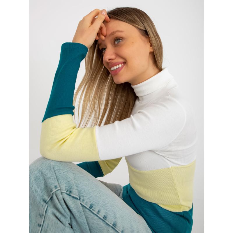 Dámská halenka pruhovaná s rolákem MIDAI ecru-žlutá