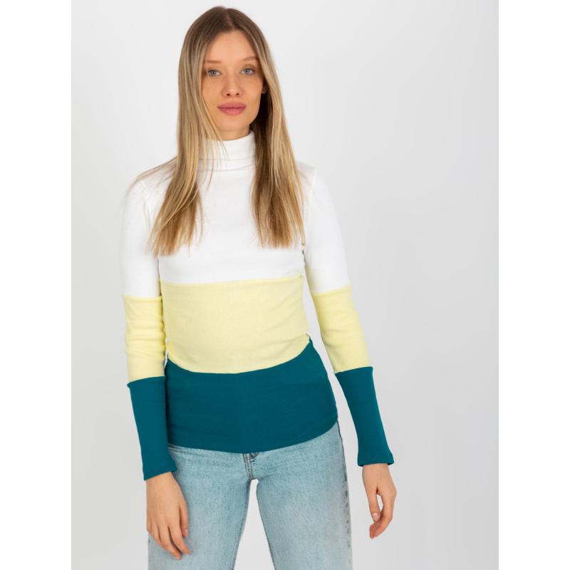 Dámská halenka pruhovaná s rolákem MIDAI ecru-žlutá