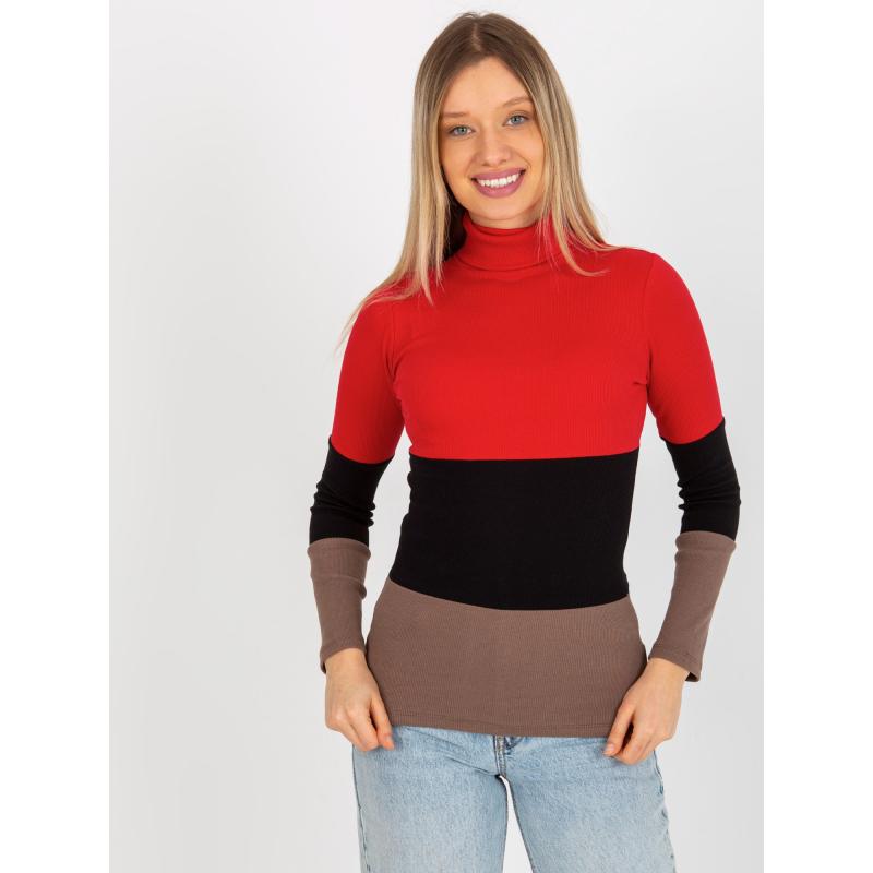 Dámská halenka pruhovaná s rolákem MIDA červeno hnědá 