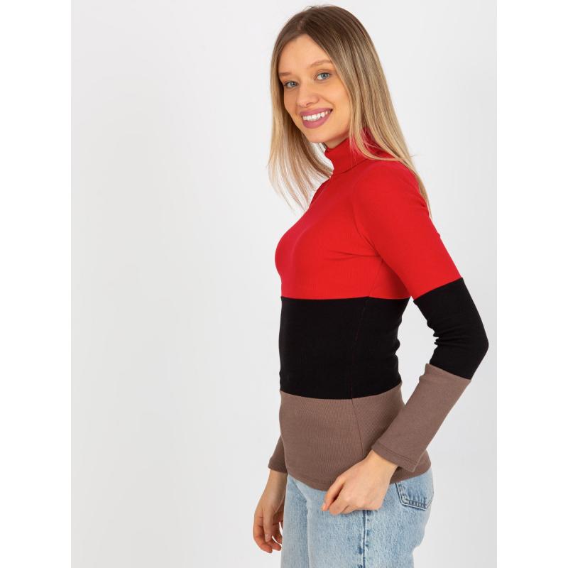 Dámská halenka pruhovaná s rolákem MIDA červeno hnědá 