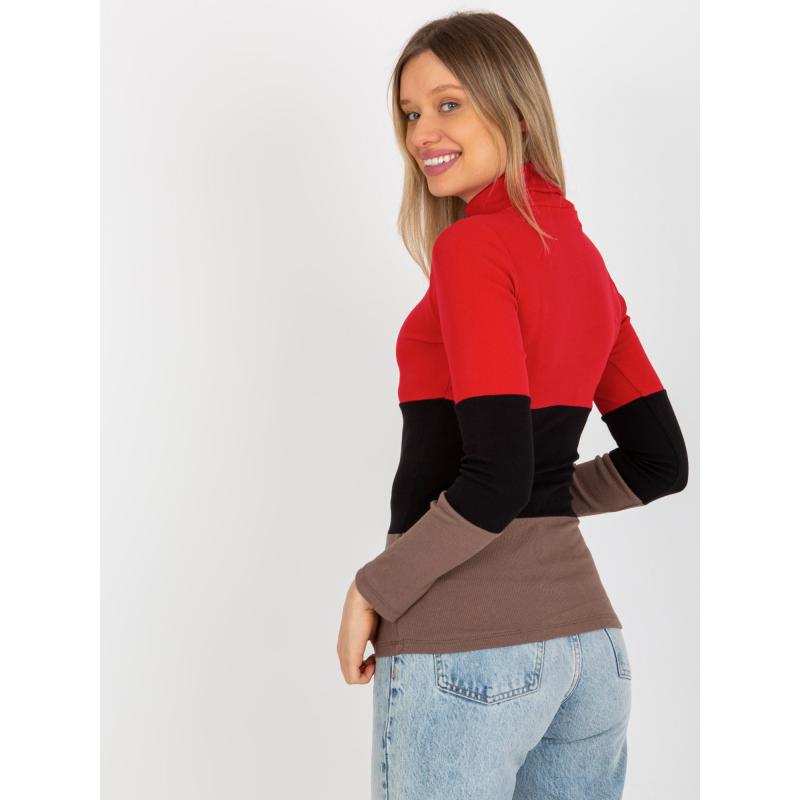 Dámská halenka pruhovaná s rolákem MIDA červeno hnědá 