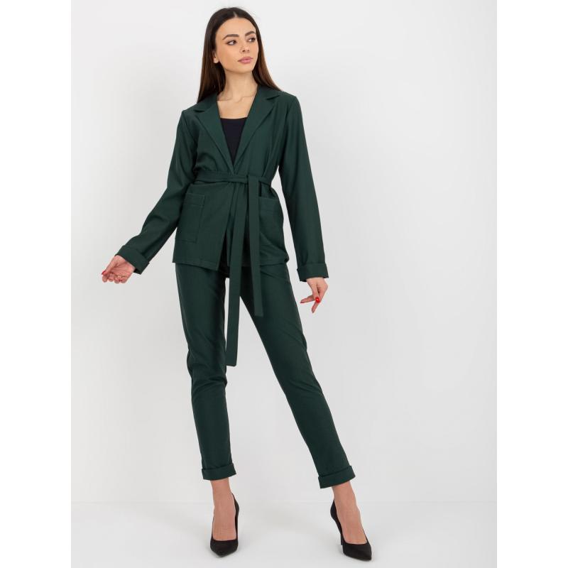 Dámské sako s kapsami a páskem ELEGANT tmavě zelené