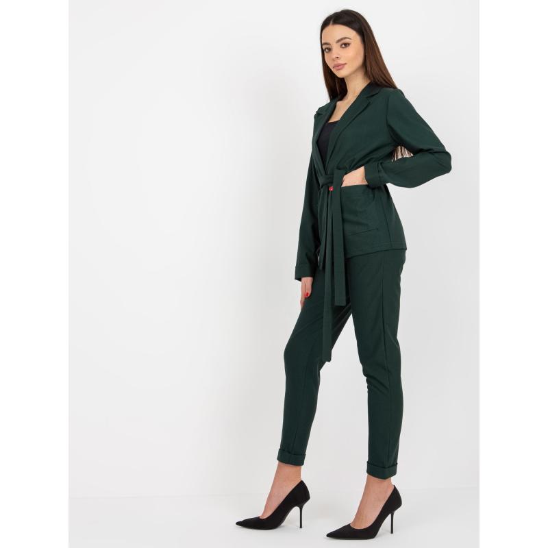 Dámské sako s kapsami a páskem ELEGANT tmavě zelené
