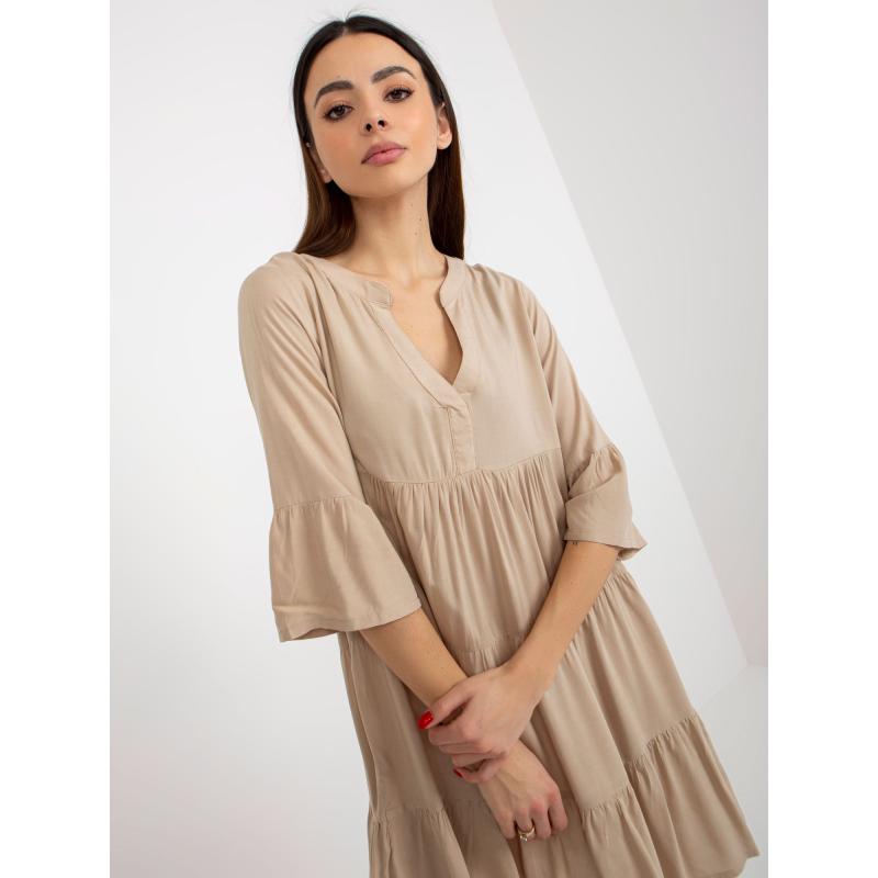Dámské šaty s volánem a 3/4 rukávy SUBLEVEL béžové 