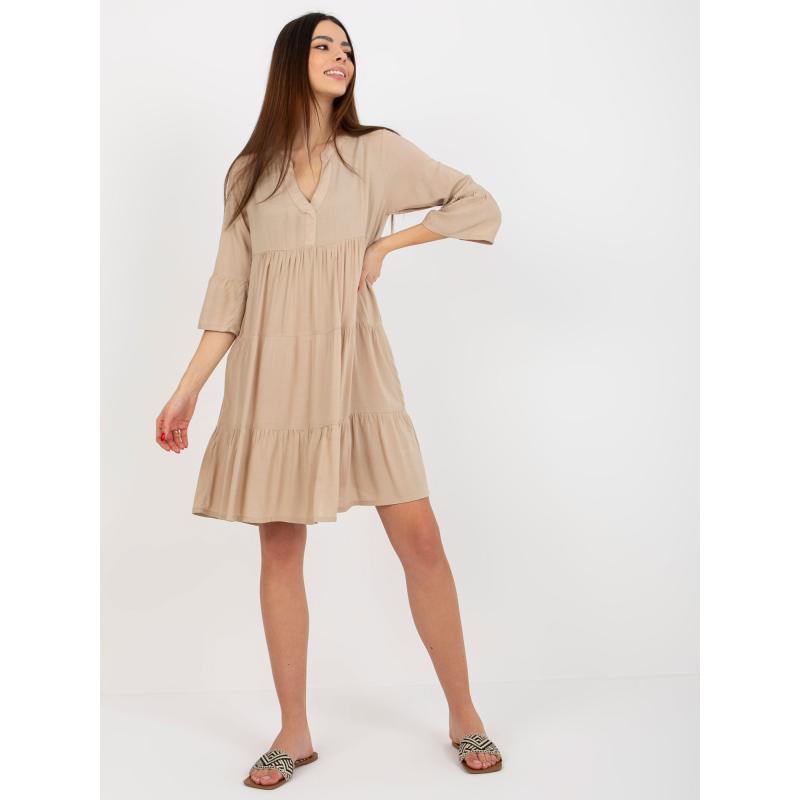 Dámské šaty s volánem a 3/4 rukávy SUBLEVEL béžové 