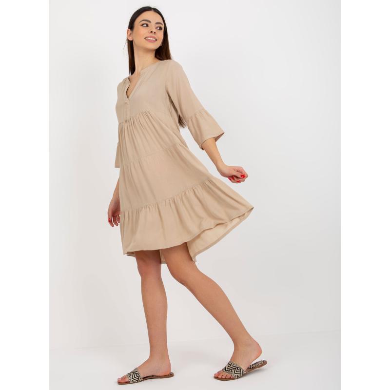 Dámské šaty s volánem a 3/4 rukávy SUBLEVEL béžové 