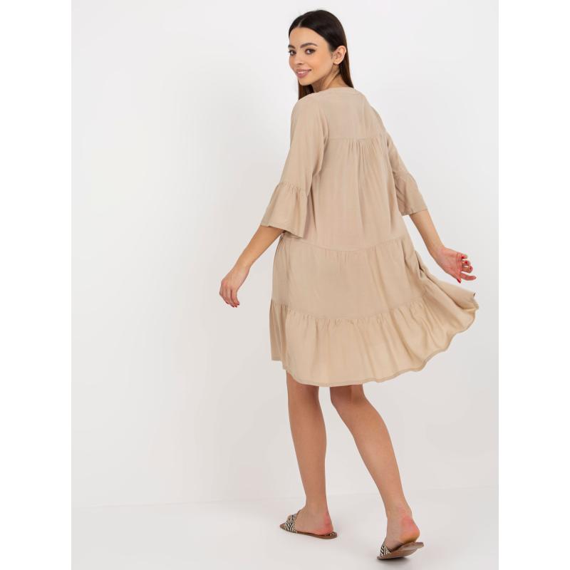 Dámské šaty s volánem a 3/4 rukávy SUBLEVEL béžové 