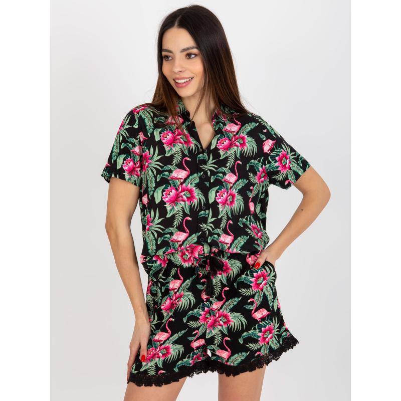 Dámská halenka s potiskem a krátkými rukávy SUBLEVEL černo fialová