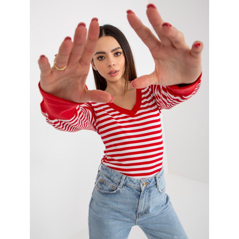 Női csíkos blúz KIMA piros és fehér