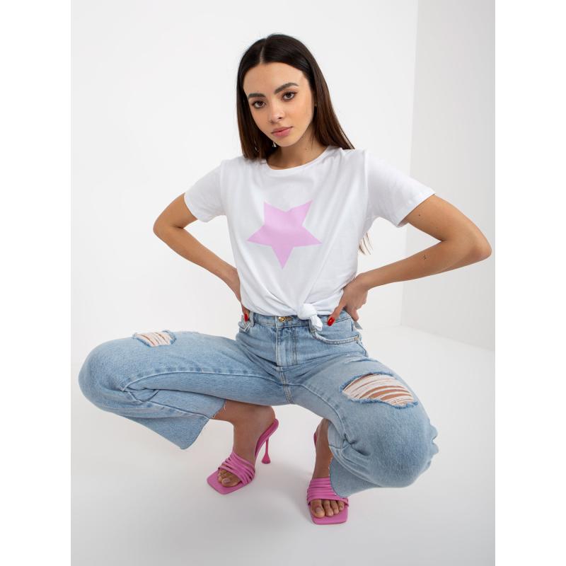 Női nyomtatott póló ATAMA fehér és világoslila