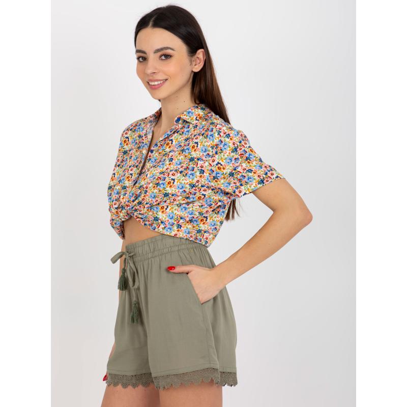 Női rövidnadrág nyakkendővel SUBLEVEL khaki színű