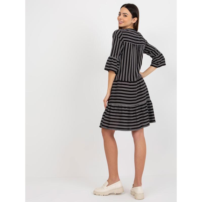 Női V-nyakú csíkos ruha SUBLEVEL fekete