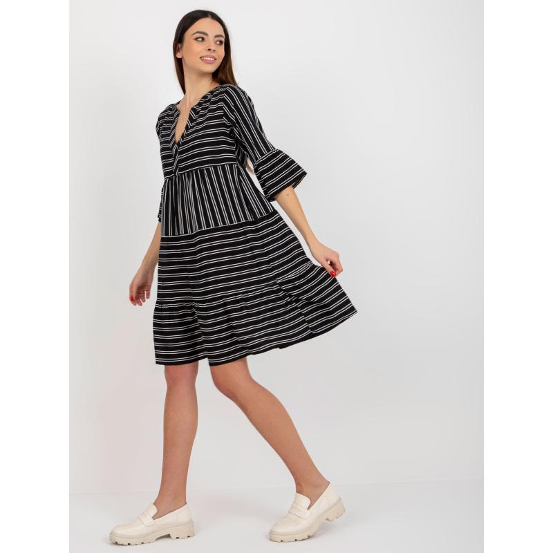 Női V-nyakú csíkos ruha SUBLEVEL fekete