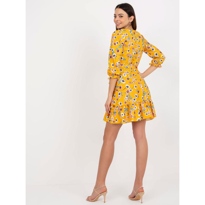 Női ruha nyakkendővel és fodrokkal LIWA sötétsárga