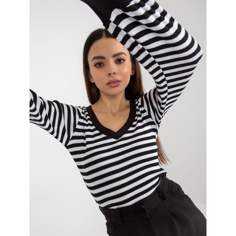 Női V-nyakú blúz BASIC FEEL GOOD fekete és fehér