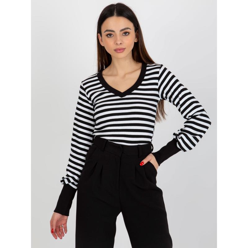 Női V-nyakú blúz BASIC FEEL GOOD fekete és fehér