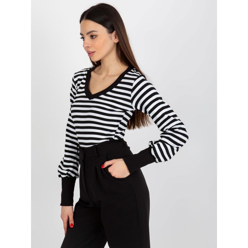 Női V-nyakú blúz BASIC FEEL GOOD fekete és fehér