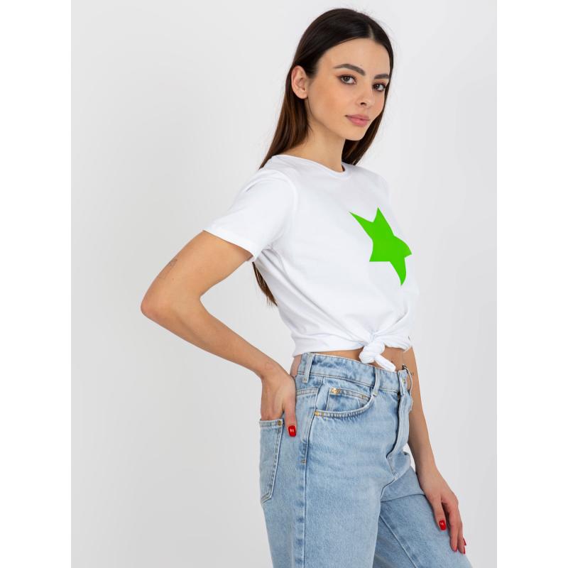 Dámské tričko s hvězdičkovým potiskem BASIC FEEL GOOD bílé a zelené 