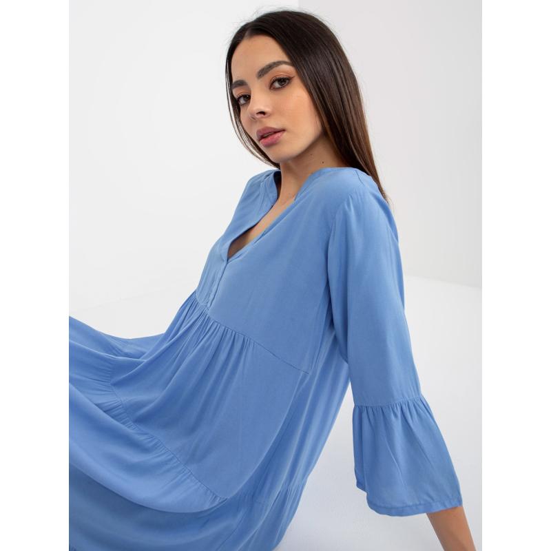 Dámské šaty s volánem a 3/4 rukávy SUBLEVEL světle modré 