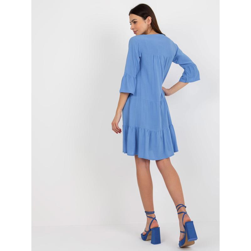 Dámské šaty s volánem a 3/4 rukávy SUBLEVEL světle modré 